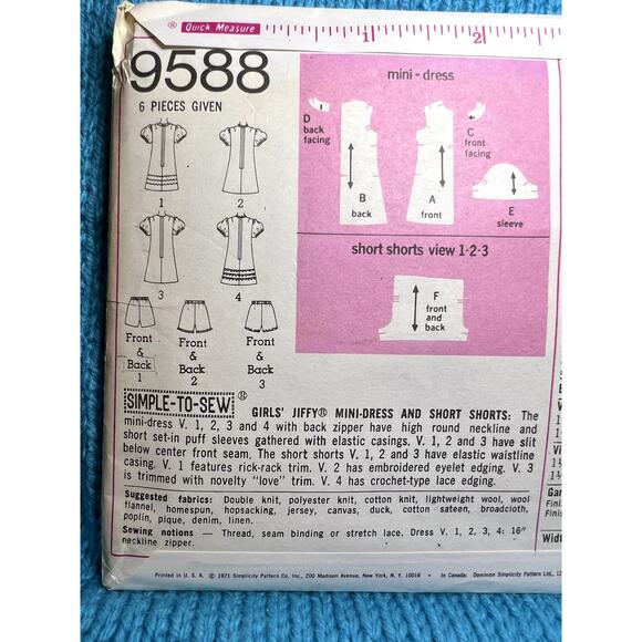 Simplicity 9588 Sewing pattern Girls A line dress shorts 1960s size 7 - Picture 4 of 6